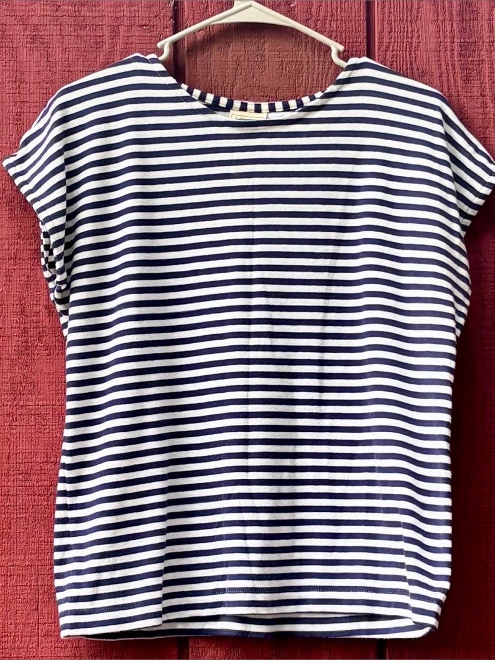 L.L. Bean Navy and White Striped Vintage Short Sleeve Tee